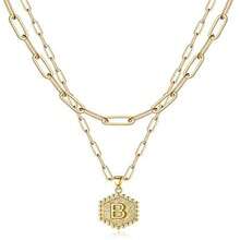 1pc Multi-layered 26 Letter Pendant Necklace With Hexagonal Collarbone Chain