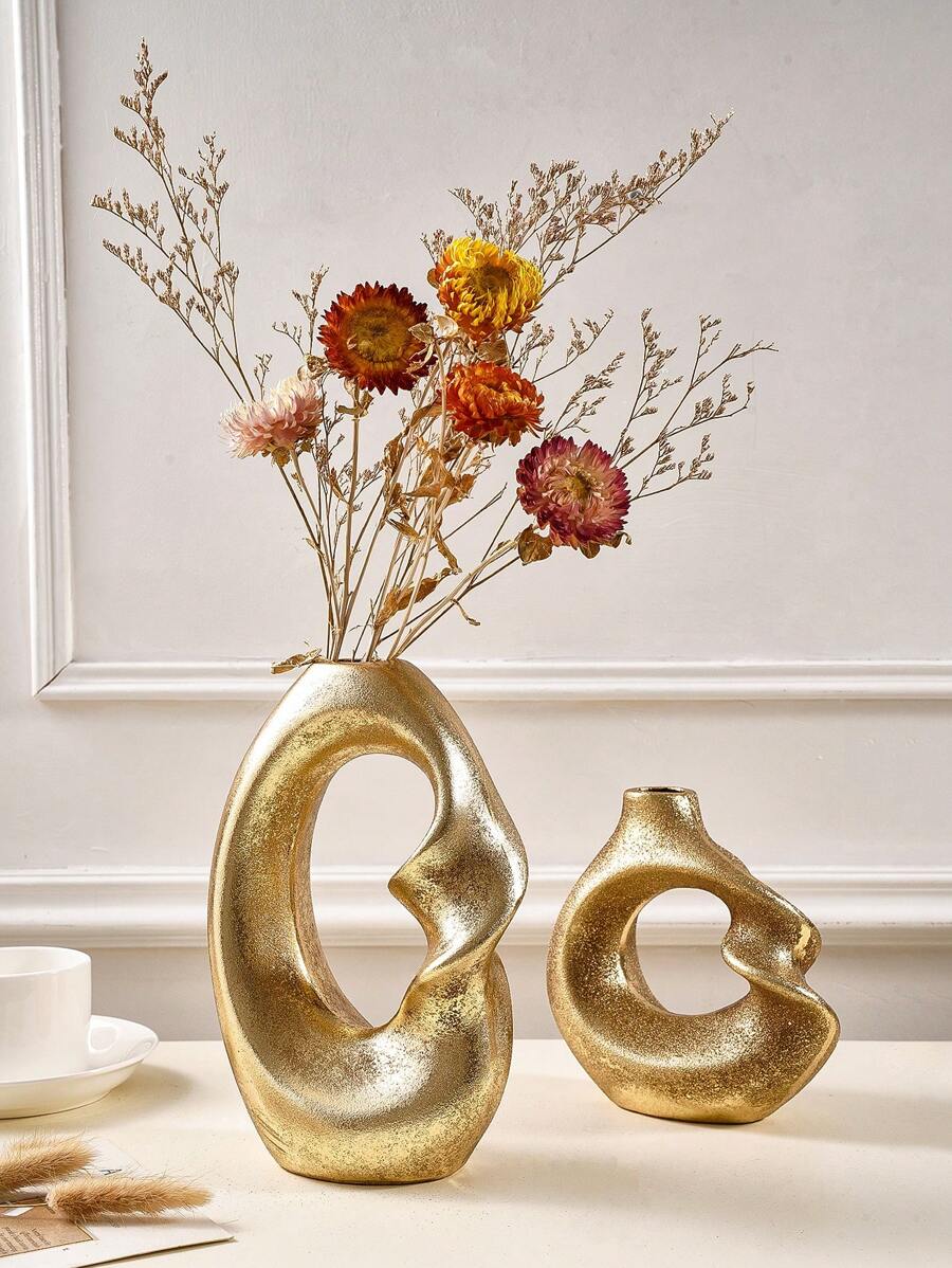 1 件现代简约圆形螺旋形树脂花瓶，适用于家居装饰、插花和水培，多种颜色可选，适合家庭、酒店、餐厅桌面和入口装饰，四季适用、婚礼装饰、中心装饰、桌面装饰、派对 - 金色 - 查看 1