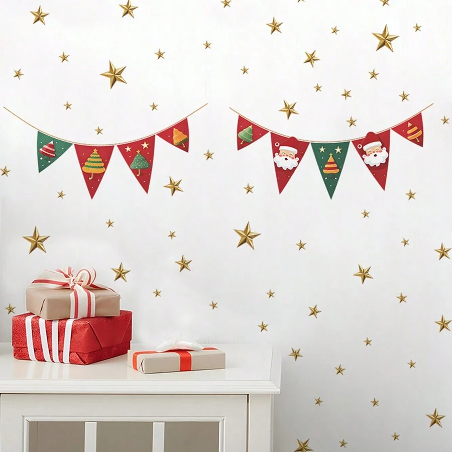 2入組聖誕節牆貼,聖誕快樂,聖誕老人聖誕樹星星牆貼diy可拆卸,用於臥室客廳門窗聖誕裝飾