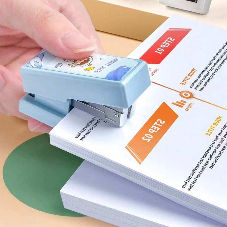 1pc Heavy Duty Mini Stapler With Staples, Multifunctional For Office And Students - Baby Blue - View 1