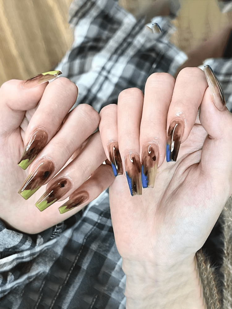 24pcs Amber American Style Blue-green Nail Tips - Royal Blue - View 1