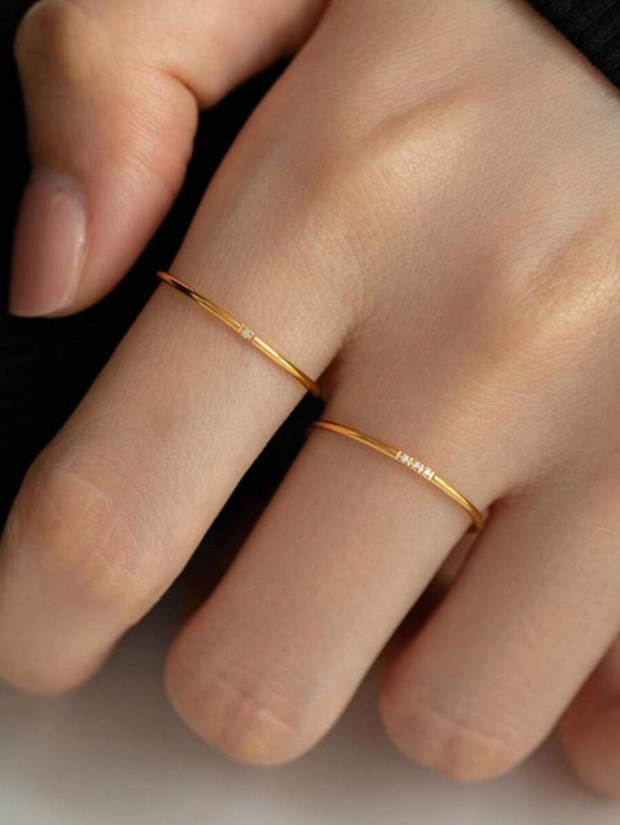 1枚時尚簡約超薄閃亮不鏽鋼女戒,適用於日常佩戴