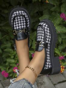 女士格子紋厚底拖鞋,通用款式 - 黑與白 - 查看 5