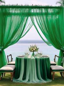 1 pieza 5/10m Tela de arco verde liso, suministros de decoración de fondo para fiesta de boda, decoración de mesa para fiesta de cumpleaños Organza, hilo de embalaje de flores, tela de arco de boda para decoración, organza decorativa para respaldo de silla, favor de fiesta, suministros de embalaje de regalos Organza, decoración para baby shower, decoración navideña, decoración de Año Nuevo 2026