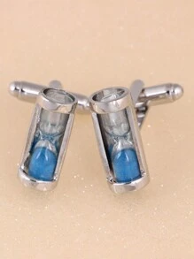 2pcs Men's Hourglass French Cufflinks With Glass Bottle & Patterned Sleeve Buttons - hourglass style - View 9