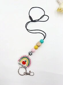 1pc Teacher Appreciation Silicone Beaded Lanyard With Acrylic Badge And Detachable Silicone Keychain - Multicolor - View 5