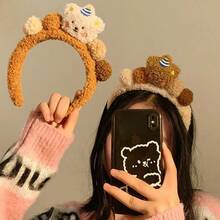 1頂女士多色毛絨3d玩具熊和毛球耳帶,適合秋冬季節