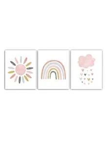 3pcs Modern Minimalist Style Canvas Printed Wall Art Set, Cartoon Ruler Pattern In Blocks And Lines, Suitable For Living Room And Bedroom, Reusable And Removable - Multicolor - View 2