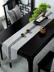 1入新中式幾何圖案桌旗,防水茶几桌布,適用於輕奢茶几,長桌布 - 灰色 - 查看 3