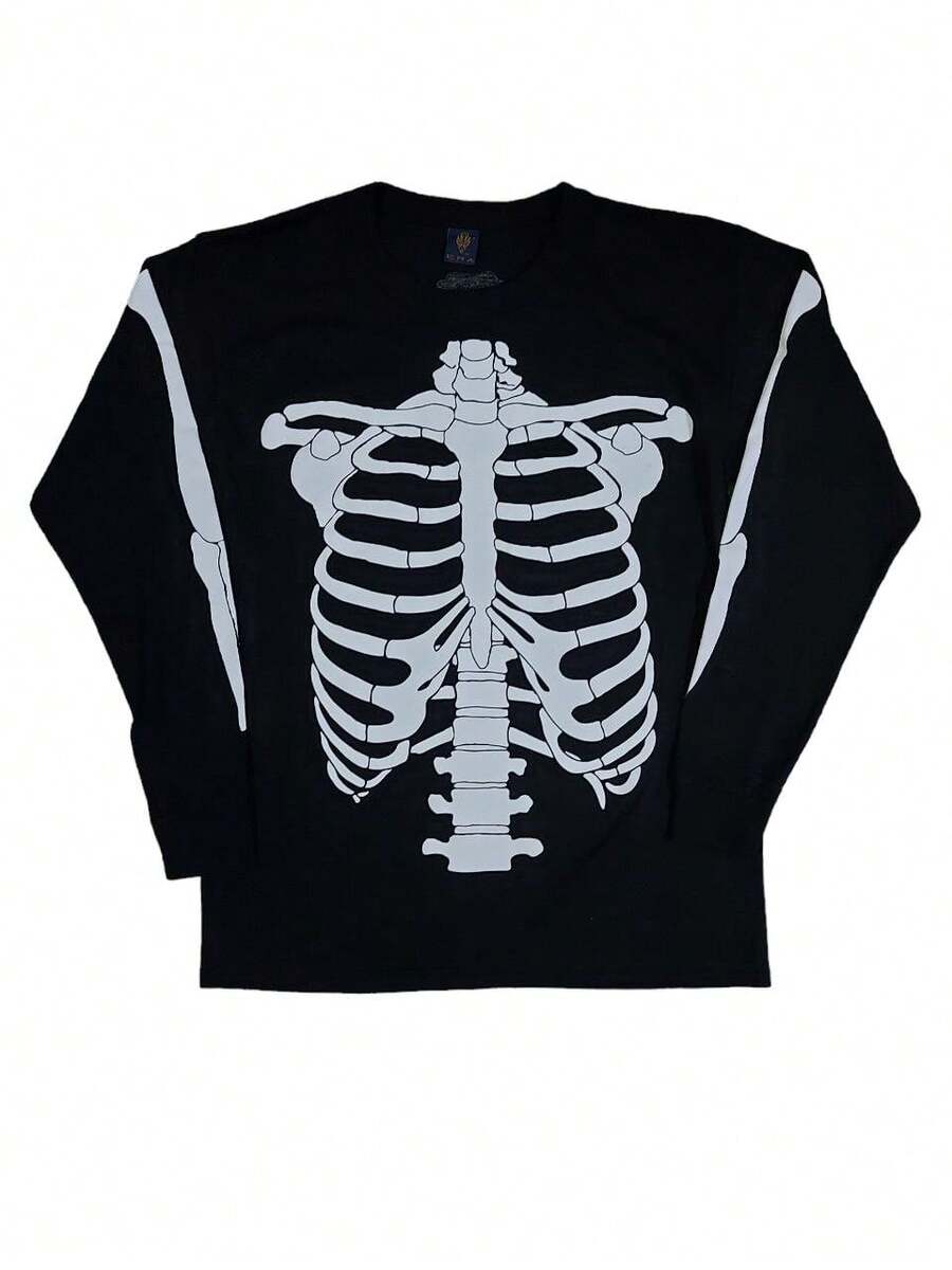 Playera Esqueleto Manga Larga - Negro - Ver 1