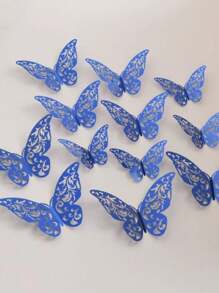 36 Pieces Colorful Three-Dimensional Hollow Butterflies Stickers For Art Home Party Wall Decoration Background Wall - 藍色 - 查看 1