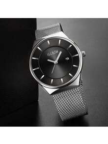 WLISTH Relojes de pareja minimalistas para exteriores, relojes de cuarzo impermeables de acero inoxidable de estilo coreano - Plateado - Ver 2