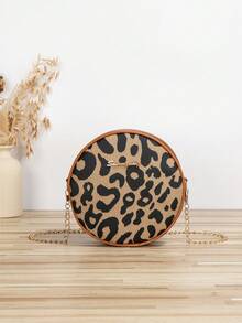 Mini Chữ cái kim loại Đồ trang trí In hoa Báo Túi tròn , Slot Đen Ví Người đi lại Thời trang , Tối giản In hoa Báo Tròn Túi tote , Thời trang chất liệu da PU Túi đeo chéo , NỮ Tay cầm Top Túi tròn , Túi xích , Thích hợp Dành cho Cô gái , , Đối với Leo , - màu nâu - Xem 2