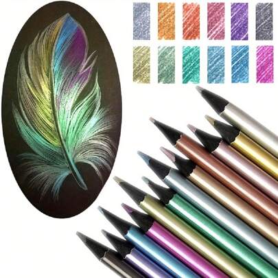 12 Vibrant Metallic Colored Pencils - Unleash Your Creativity With These Art Supplies! Back To School