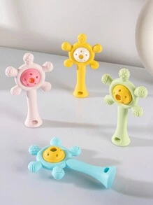 1pc Baby Rattle Teether Toy, Silicone Material, Suitable For Teething Period Grab Training - Blue - View 1