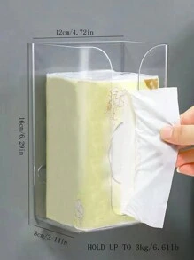 1pc Wall Mounted Plastic Tissue Storage Box,Minimalist Clear Square Multifunctional Toilet Paper Holder For Bathroom - Clear - View 3