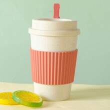 1個粉色簡約小麥稈杯子,帶蓋,易攜帶 - 粉紅色 - 查看 1