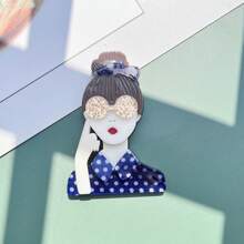 1入組女士彩色壓克力手形女孩造型胸針徽章,適用於約會、派對、打扮和日常穿著 - 藍色 - 查看 1