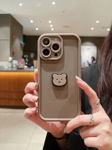 Caja De Teléfono Anti-caída De Dibujos Animados En 3d Totalmente Envuelta Con Diseño De Oso Compatible Con Iphone - Marrón Mocha - Ver 1
