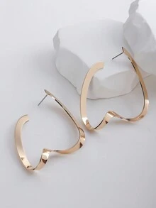 1 对不对称几何形状金属质感优雅耳环，适合女士 - 金黃色 - 查看 1