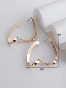 1 对不对称几何形状金属质感优雅耳环，适合女士 - 金黃色 - 查看 4