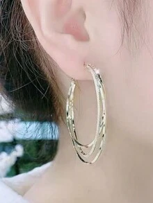 1對金銀色多層次大圈耳環,時尚銀針圈聲明耳環女批發 - 銀色 - 查看 2