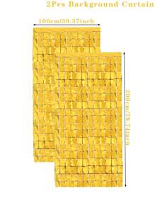 2片装金色方形塑料雨帘背景幕布，适用于生日派对装饰、婚礼、节日派对装饰、圣诞节装饰、2025新年装饰、家庭派对房间墙面背景装饰用品、闪光帘、派对礼品、婴儿派对装饰