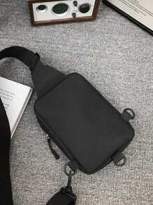 aerocandy 1入組男士多功能胸包,腰包具有大容量,是時尚便攜式手機收納袋,適用於戶外側背袋/斜挎包,黑色運動商務禮物,適合送給丈夫、父親,情人節禮物 - 黑色 - 查看 3