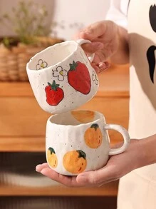1個日本鄉村手繪柿子陶瓷咖啡杯,適用於家庭辦公室、假日禮物 - 柿子圖案 - 查看 7