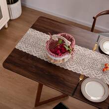 1 件桌旗米色蕾絲廚房桌布帶鏤空流蘇裝飾餐廳桌旗 - 米色 - 查看 6