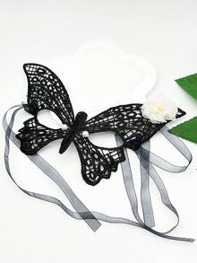 1pc Girls' Mesh Butterfly & Flower Design Lace Mask Face Covering, Multiple Colors Available - White - View 3