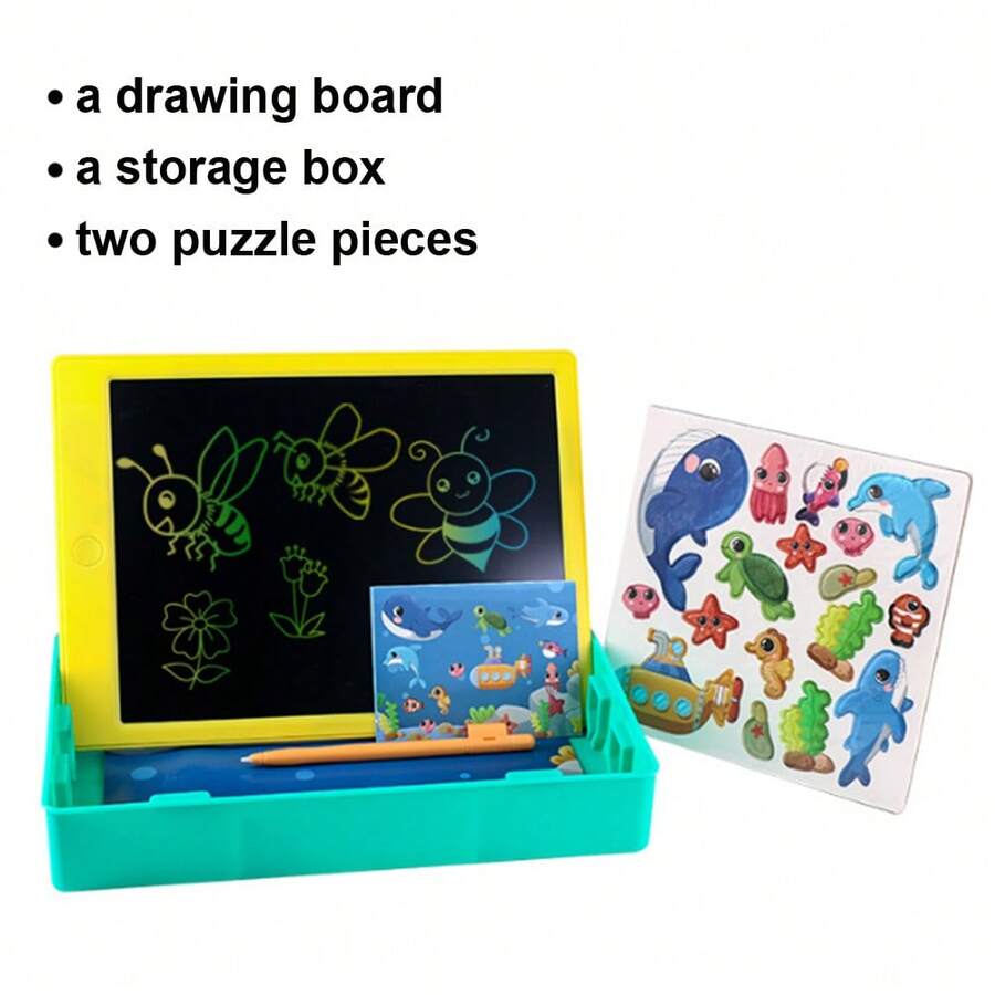 Dcdtoy 1PC 11 Inch LCD K7110P-A Magnetic Puzzle Card Board Halloween Christmas Gifts Writing Tablet School Art Traning Engineers Tool Drawing Board Present Storage Gift Box Set Graffiti Pads - Yellow - View 1