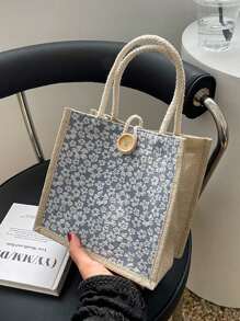 亞麻手提包,時尚多功能購物袋 - 彩色 - 查看 3