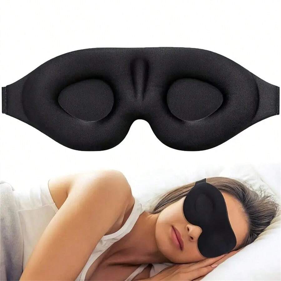1 件/2 件男士和女士 3D 轮廓杯睡眠面罩和眼罩，镂空夜间睡眠眼罩，遮光，柔软舒适的眼罩，适合旅行、瑜伽和午睡，适用于卧室、旅行、办公室、学校 - 黑色 - 查看 1