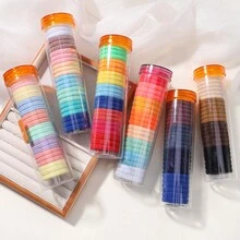 24入組隨機顏色糖果小孩髮圈,啟發旅行主題的女孩髮飾 - 簡約設計的髮帶,帶有蝴蝶結的髮圈