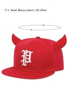 1 pieza Gorra casual ajustable de protección solar para hombres con bordado de letras con cuernos góticos para primavera, otoño y Halloween - Rojo - Ver 4