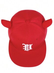 1 pieza Gorra casual ajustable de protección solar para hombres con bordado de letras con cuernos góticos para primavera, otoño y Halloween - Rojo - Ver 5