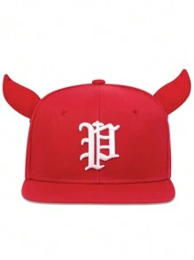 1 pieza Gorra casual ajustable de protección solar para hombres con bordado de letras con cuernos góticos para primavera, otoño y Halloween - Rojo - Ver 2