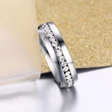 1枚 時尚浪漫的訂婚戒指，白色水晶立方氧化鋯情侶合金個性化戒指，男女適用 (一枚) - 銀色 - 查看 5