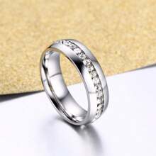 1枚 時尚浪漫的訂婚戒指，白色水晶立方氧化鋯情侶合金個性化戒指，男女適用 (一枚) - 銀色 - 查看 3