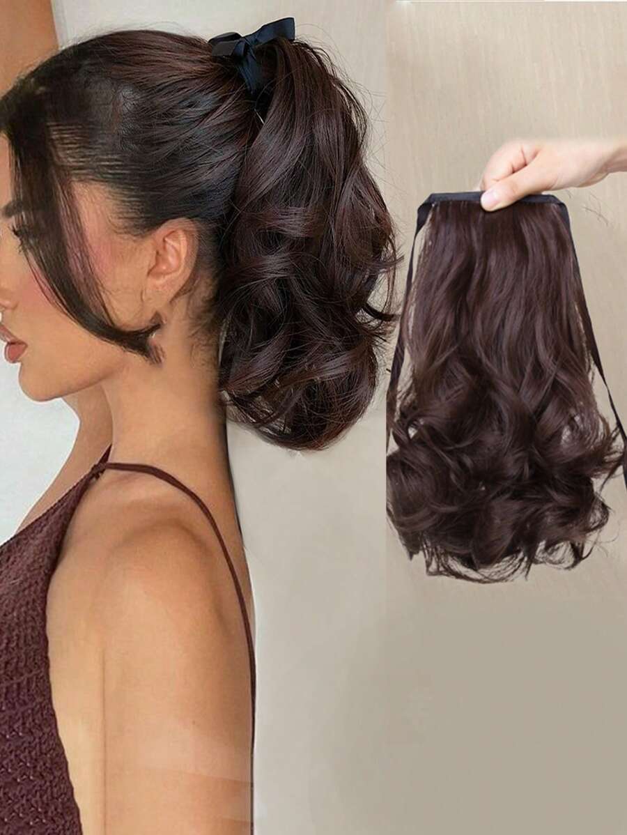 Synthetic Elastic Band Ponytail Extension With Short Curly Hair, Black/brown Color, Heat Resistant