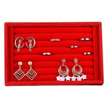 Exhibidor para joyería anillos, aretes, rojo y amarillo (de yute). - Rojo - Ver 3