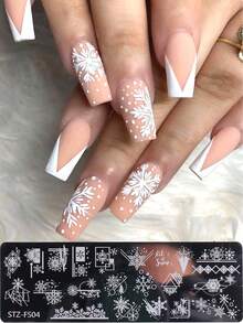 1 件美甲印章板雪花冬季聖誕雪花線適用於指甲油印刷模板工具帶 1 件透明小印章,8 件海綿) - 彩色 - 查看 2