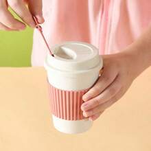 1個粉色簡約小麥稈杯子,帶蓋,易攜帶 - 粉紅色 - 查看 3