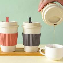 1個粉色簡約小麥稈杯子,帶蓋,易攜帶 - 粉紅色 - 查看 7