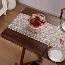 1條帶流蘇裝飾的蕾絲桌布,適用於廚房、餐廳、家庭 - 米色 - 查看 6