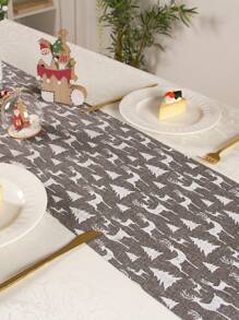 聖誕節桌旗家居裝飾格子麋鹿和聖誕樹印花桌墊,深灰色,防燙保溫 - 深灰色 - 查看 1
