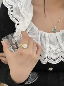 1pc Gold Round Watch Ring, Fashionable Unique Clock Ring Suitable For Women Occasions & Dates - Yellow Gold - View 3