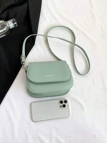 Mini & Minimalist Flap Design Fashionable Saddle Crossbody Bag - Green - View 6