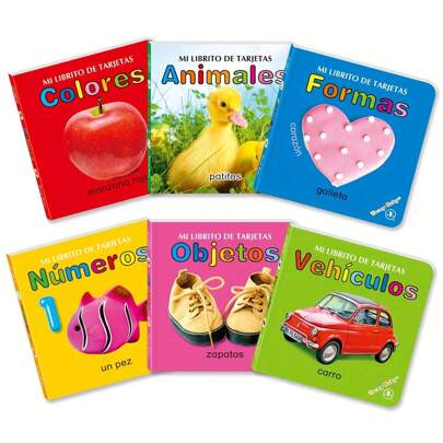 TEENYBABY 1 Set de 6 Libros de Tarjetas Infantiles Españolas, Mejorando la Habilidad Cognitiva y de Reconocimiento de Color Visual de los Niños, Adecuado para Niños de 3 a 6 Años de Edad, Iluminación Española, Aumento de Vocabulario y Mejora del Aprendizaje de los Niños, Regalo de Aprendizaje de Año Nuevo